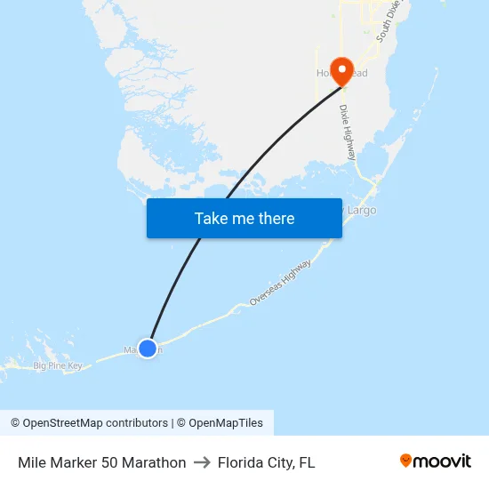Mile Marker 50 Marathon to Florida City, FL map