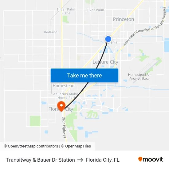 Transitway & Bauer Dr Station to Florida City, FL map