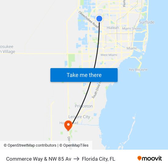 Commerce Way & NW 85 Av to Florida City, FL map