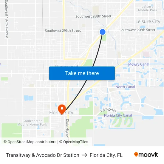 Transitway & Avocado Dr Station to Florida City, FL map