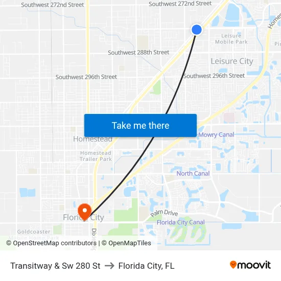 Transitway & Sw 280 St to Florida City, FL map