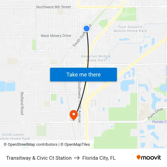 Transitway & Civic Ct Station to Florida City, FL map