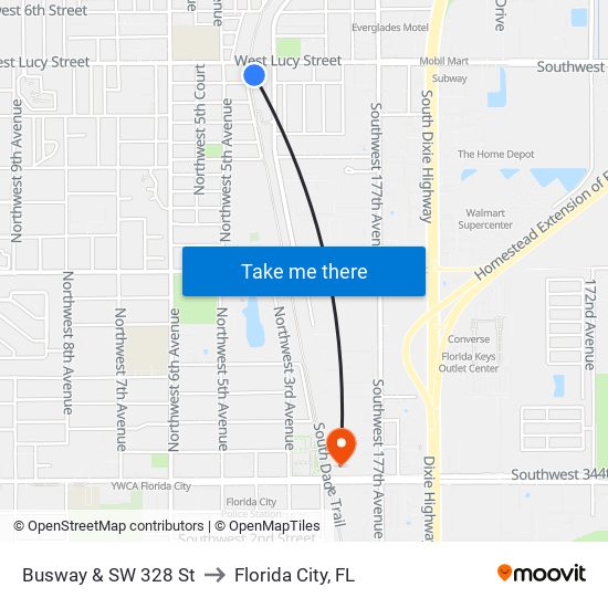 Busway & SW 328 St to Florida City, FL map
