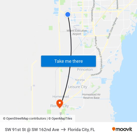 SW 91st St @ SW 162nd Ave to Florida City, FL map