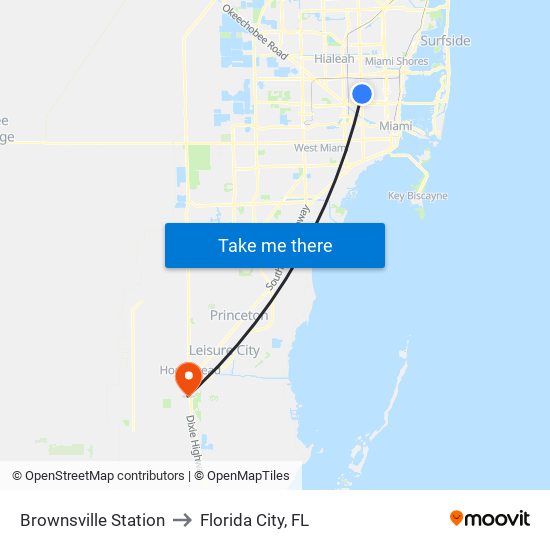 Brownsville Station to Florida City, FL map