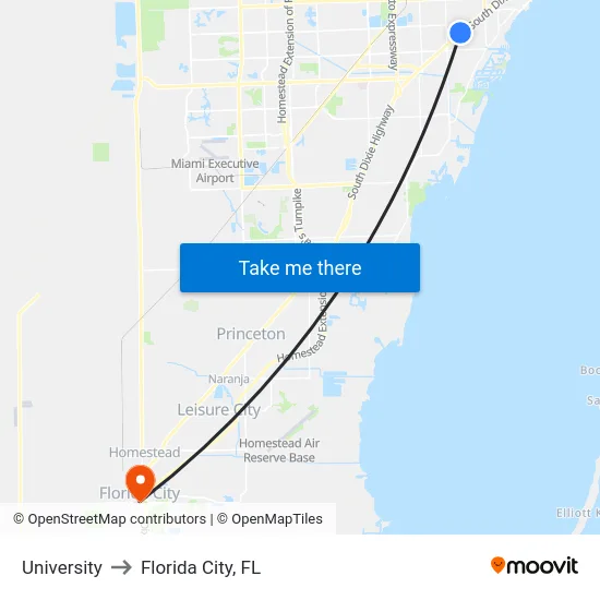 University to Florida City, FL map