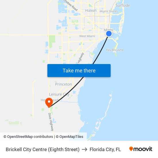 Brickell City Centre (Eighth Street) to Florida City, FL map