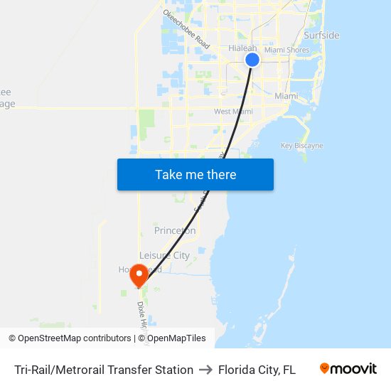 Tri-Rail/Metrorail Transfer Station to Florida City, FL map