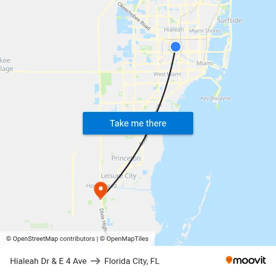 Hialeah Dr & E 4 Ave to Florida City, FL map