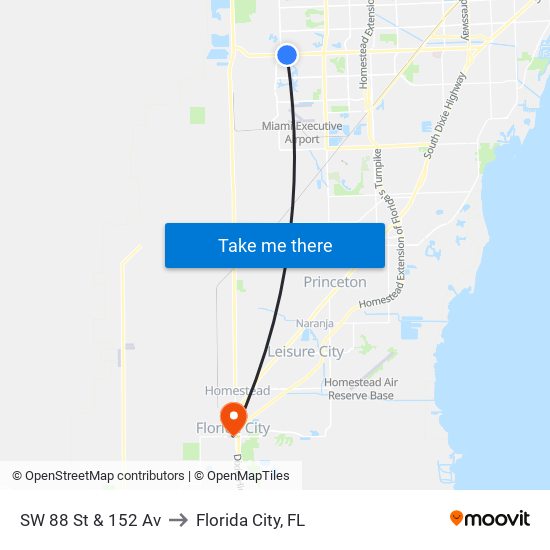 SW 88 St & 152 Av to Florida City, FL map