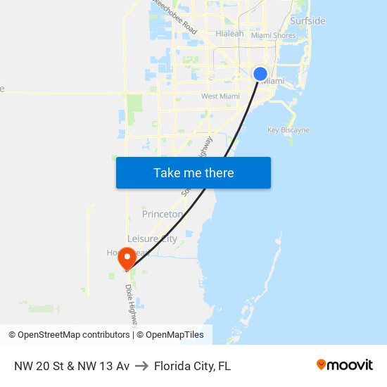 NW 20 St & NW 13 Av to Florida City, FL map