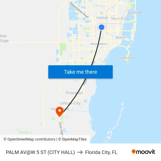Palm Av@w 5 St (City Hall) to Florida City, FL map