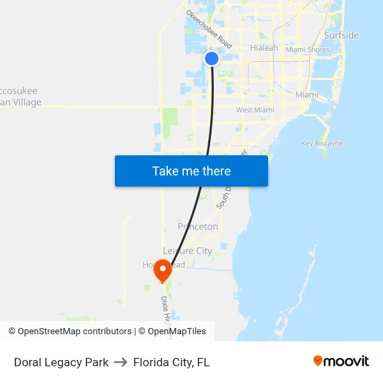 Doral Legacy Park to Florida City, FL map