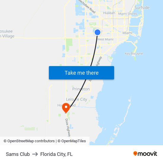 Sams Club to Florida City, FL map