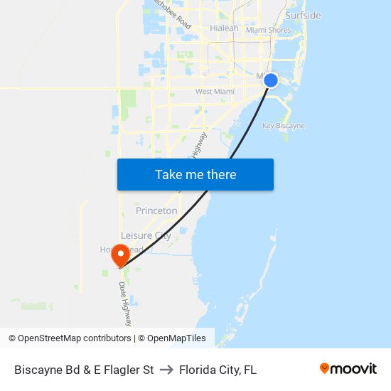 Biscayne Bd & E Flagler St to Florida City, FL map