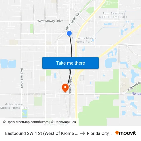Eastbound SW 4 St (West Of Krome Ave) to Florida City, FL map