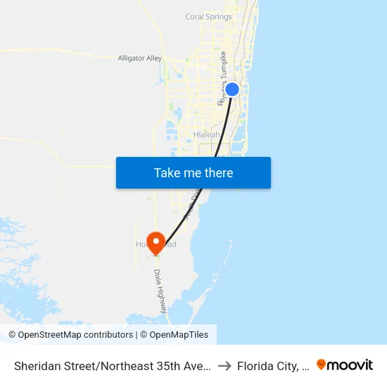 Sheridan Street/Northeast 35th Avenue to Florida City, FL map