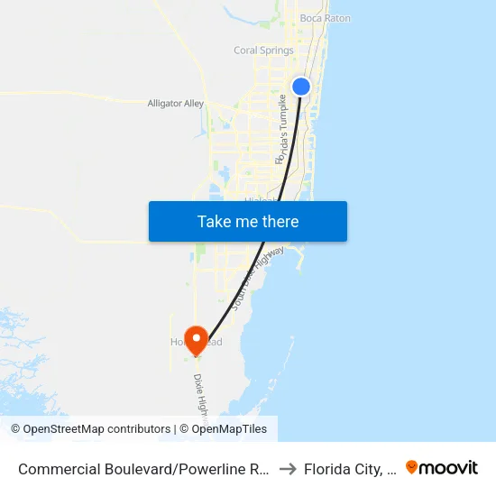 Commercial Boulevard/Powerline Road to Florida City, FL map