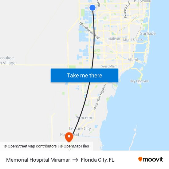Memorial Hospital Miramar to Florida City, FL map