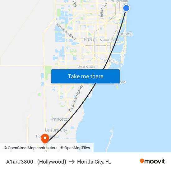 A1a/#3800 - (Hollywood) to Florida City, FL map