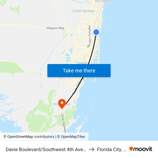 Davie Boulevard/Southwest 4th Avenue to Florida City, FL map