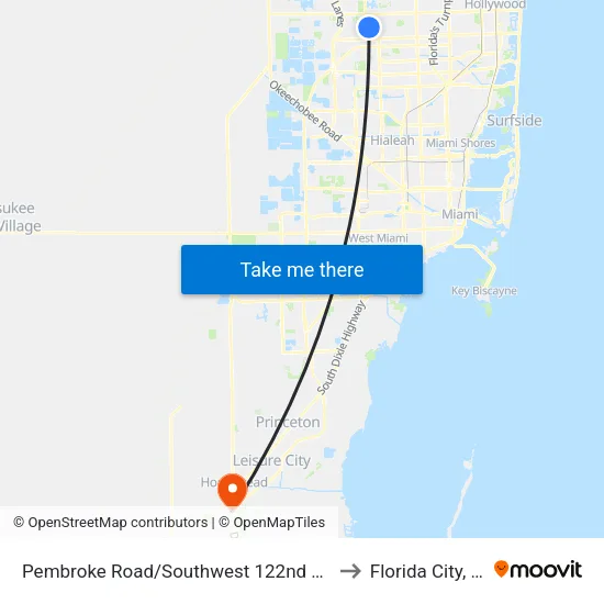 Pembroke Road/Southwest 122nd Way to Florida City, FL map