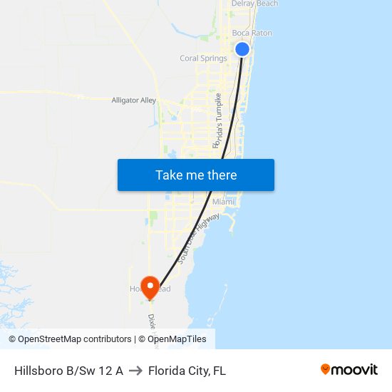 Hillsboro B/Sw 12 A to Florida City, FL map