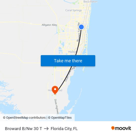 Broward B/Nw 30 T to Florida City, FL map