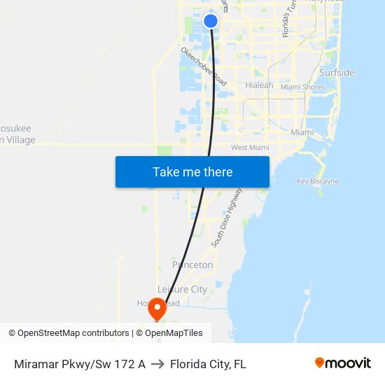 Miramar Pkwy/Sw 172 A to Florida City, FL map