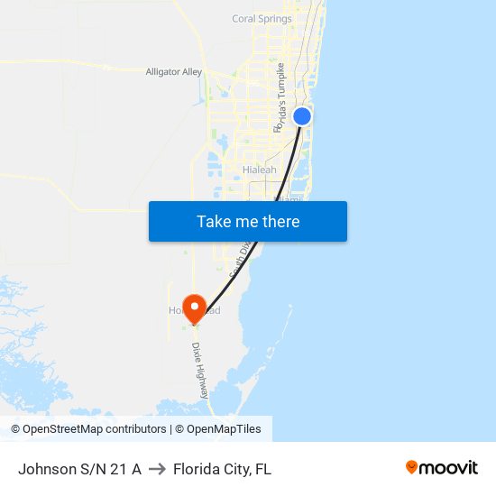 Johnson S/N 21 A to Florida City, FL map