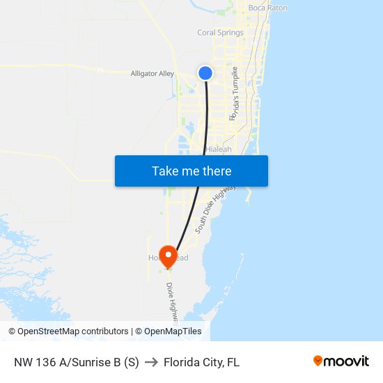 NW 136 A/Sunrise B (S) to Florida City, FL map