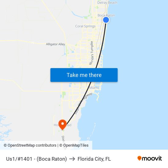 Us1/#1401 - (Boca Raton) to Florida City, FL map
