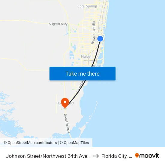 Johnson Street/Northwest 24th Avenue to Florida City, FL map