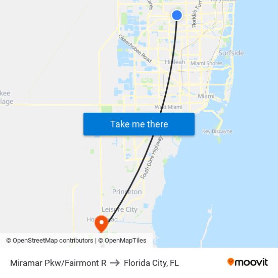 Miramar Pkw/Fairmont R to Florida City, FL map