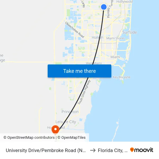 University Drive/Pembroke Road (North) to Florida City, FL map