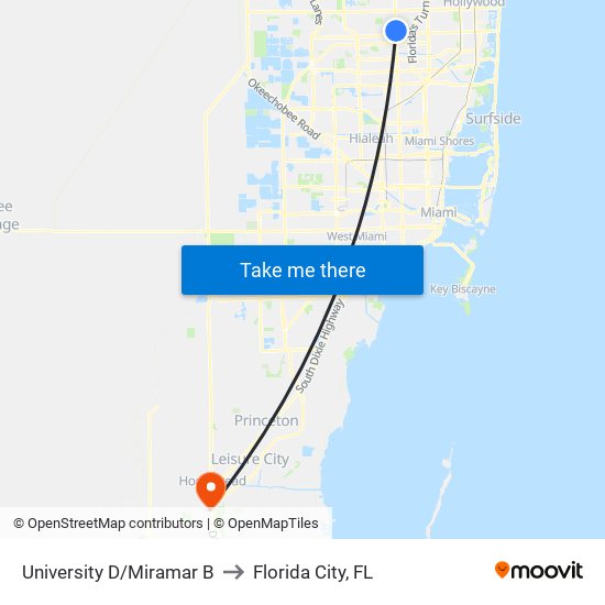 University D/Miramar B to Florida City, FL map