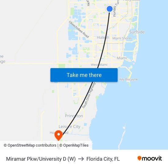 Miramar Pkw/University D (W) to Florida City, FL map