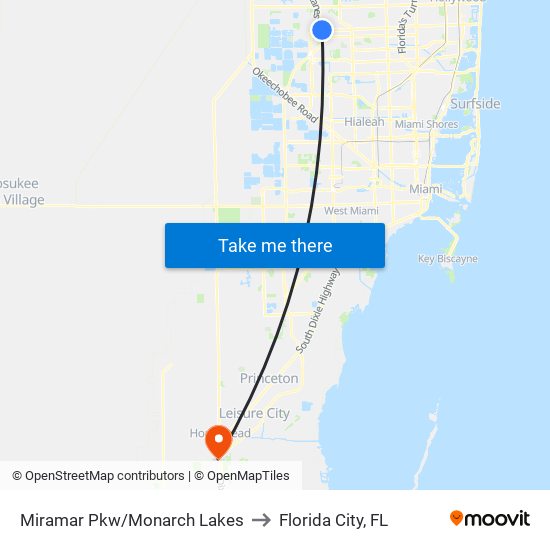 Miramar Pkw/Monarch Lakes to Florida City, FL map