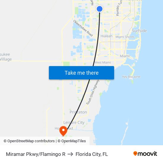 Miramar Pkwy/Flamingo R to Florida City, FL map