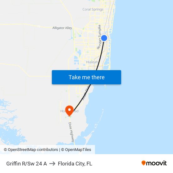 Griffin R/Sw 24 A to Florida City, FL map