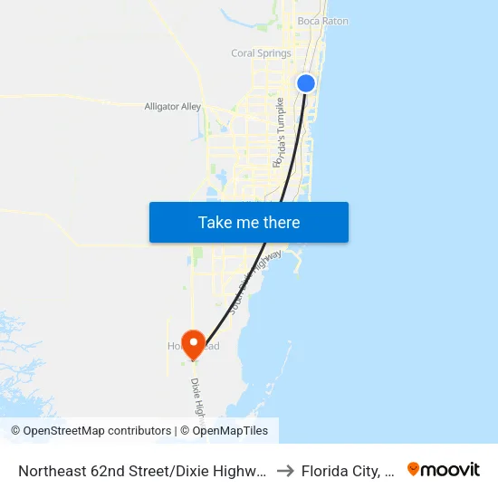 Northeast 62nd Street/Dixie Highway to Florida City, FL map
