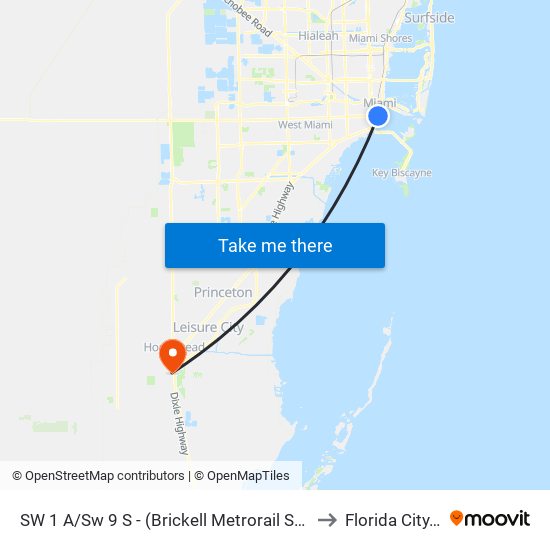SW 1 A/Sw 9 S - (Brickell Metrorail Station) to Florida City, FL map