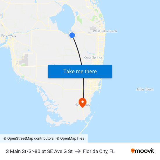 S Main St/Sr-80 at SE Ave G St to Florida City, FL map