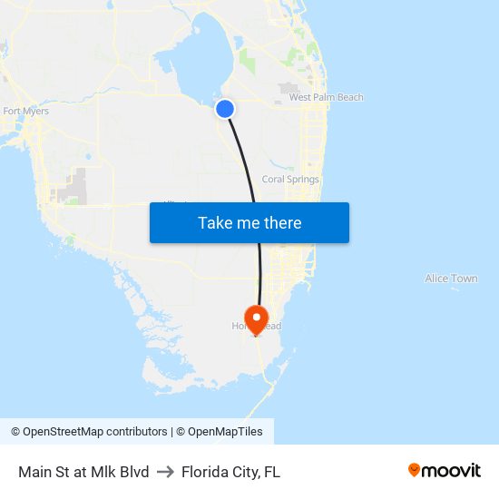 Main St at Mlk Blvd to Florida City, FL map