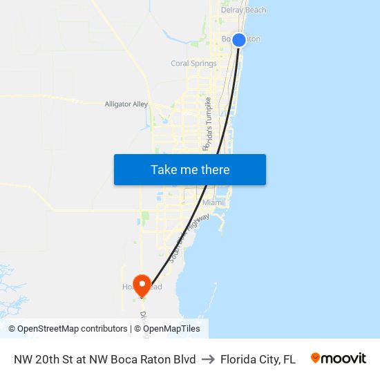 NW 20TH ST at NW  BOCA RATON BLVD to Florida City, FL map