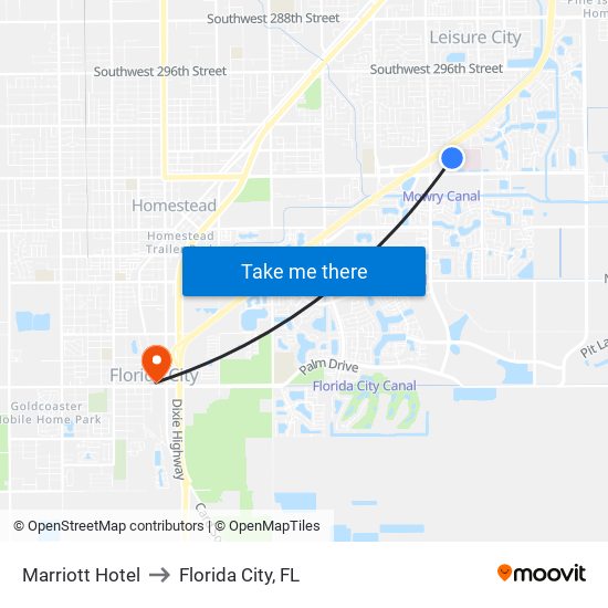Marriott Hotel to Florida City, FL map