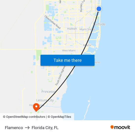 Flamenco to Florida City, FL map
