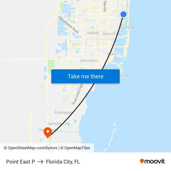 Point East P to Florida City, FL map