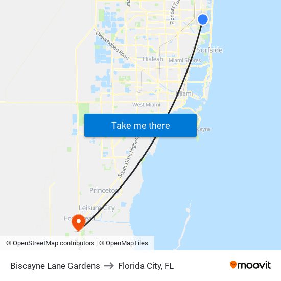 Biscayne Lane Gardens to Florida City, FL map