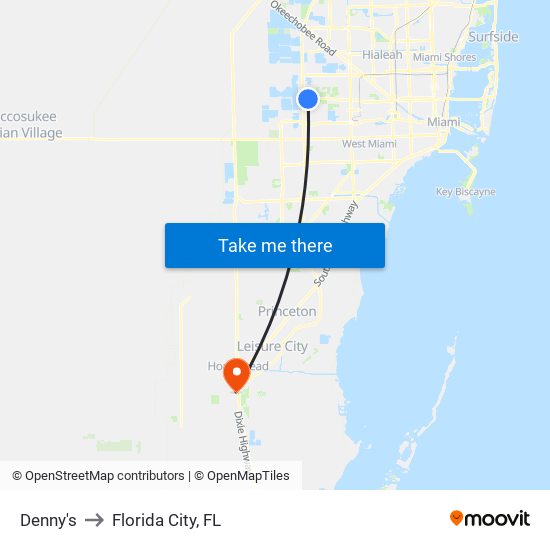 Denny's to Florida City, FL map